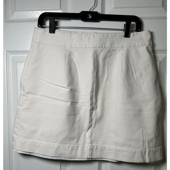 Ann Taylor LOFT Pencil Pleated Skirt Cream White Size10 Front Zip Buttons Pocket - Picture 5 of 8